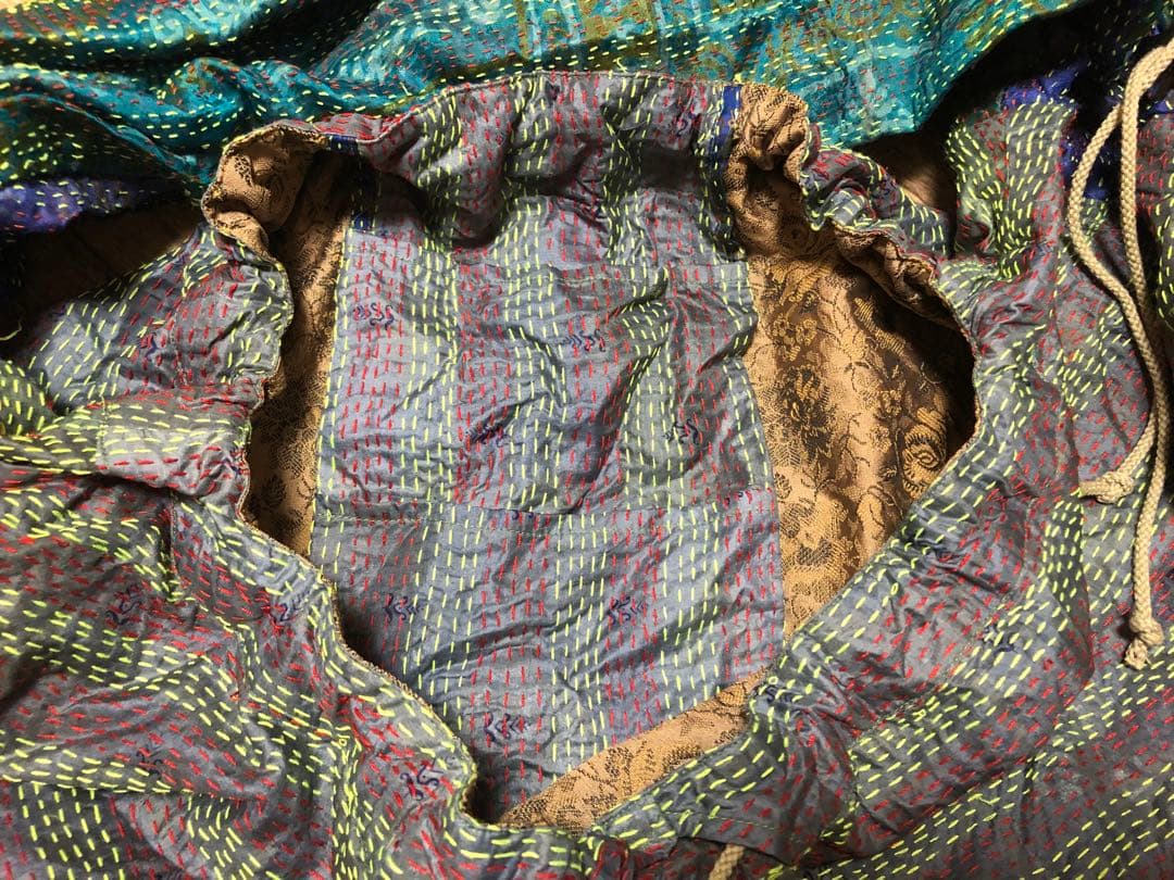 ★レア★ほぼ未使用★Leh レー シルク 袈裟バッグ 刺し子 ボディバッグ