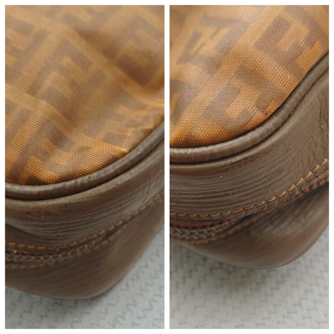 FENDI フェンディ ズッカ柄 ミニボストンバッグ PVC 本革 ブラウン