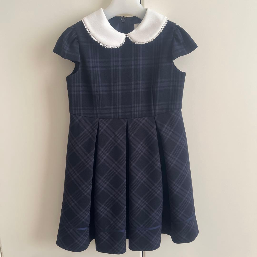 ショパン　115センチ　リボン付きチェック柄ドレス