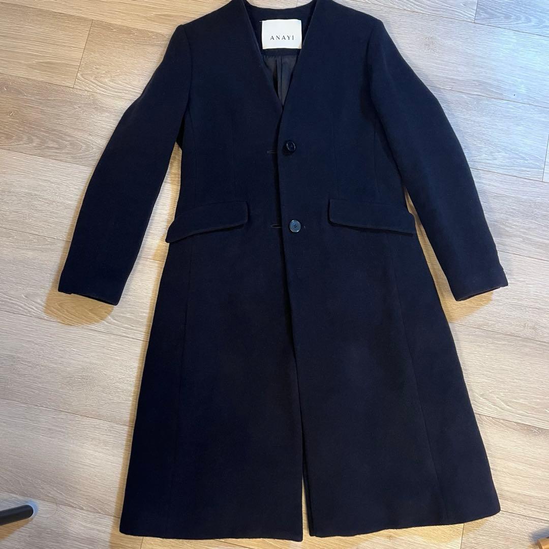ANAYI アナイ ライトビーバー Vカラー コート ネイビー - メルカリ