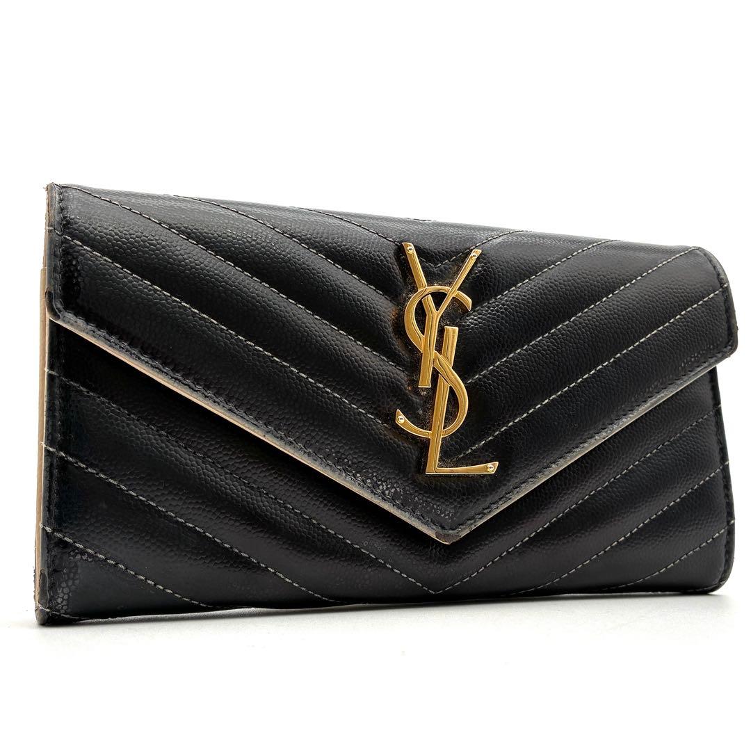 正規品 イヴサンローラン 長財布 カサンドラ キャビアスキン ゴールド