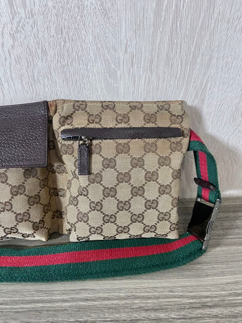 GUCCI ボディバッグ　ウエストポーチ　シェリーライン　GG柄　キャンバス