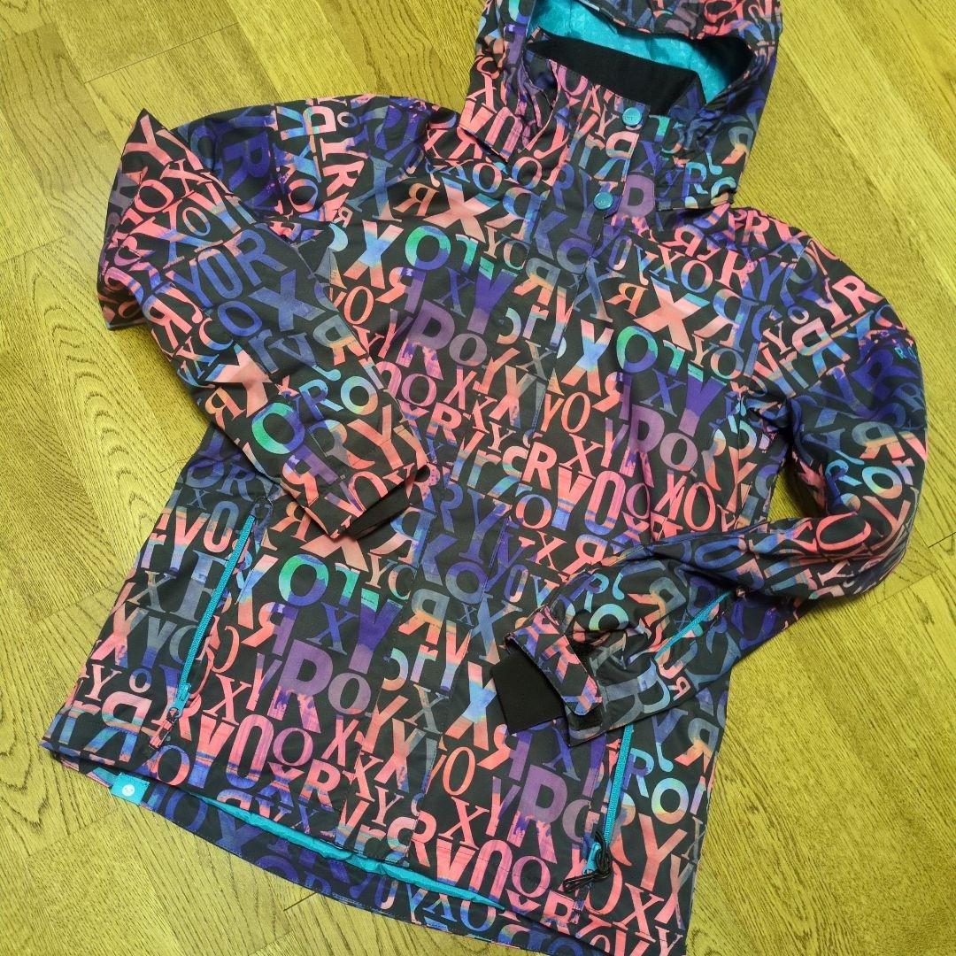 美品】ROXY スノボウェア 上下セット S 総柄 ロゴ ブラック ピンク