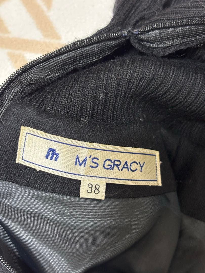 極美品M’S GRACY エムズグレイシー　ドッキングワンピース　黒　刺繍　38