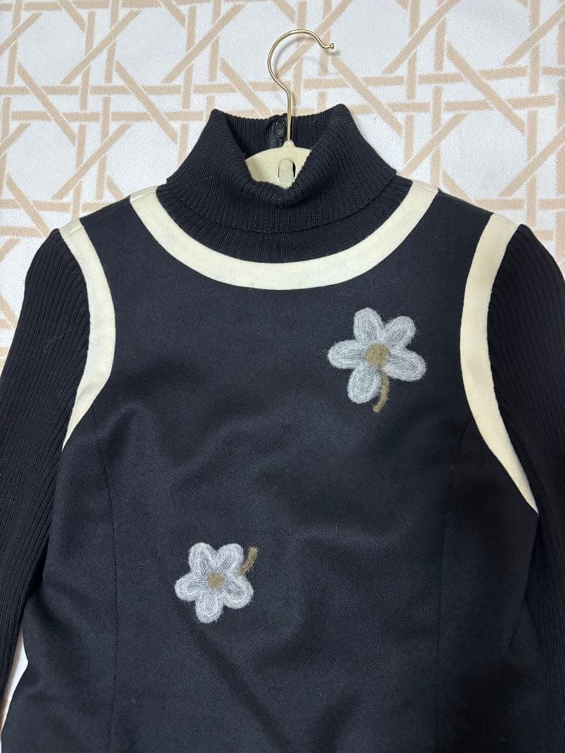 極美品M’S GRACY エムズグレイシー　ドッキングワンピース　黒　刺繍　38