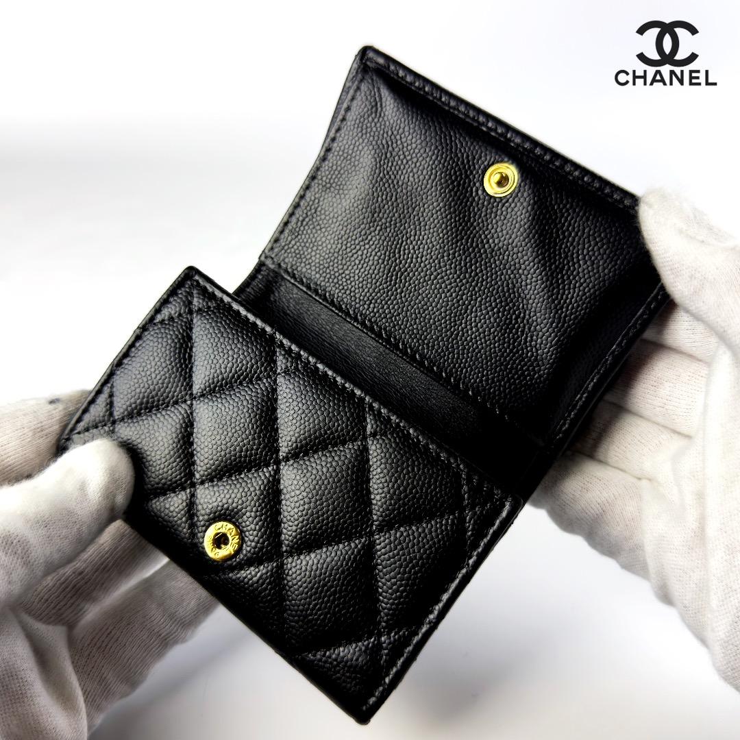 正規品新型タイプシャネルマトラッセゴールド金具Wホック三つ折り財布