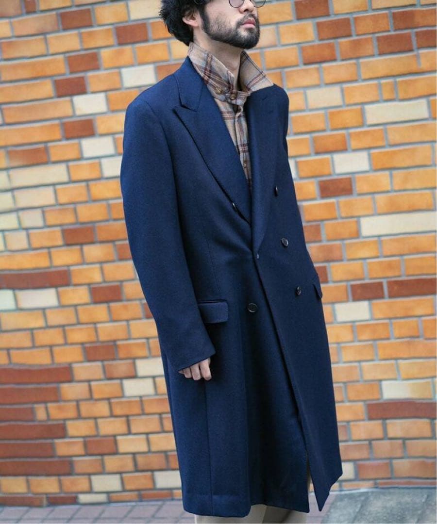 Caruso ネイビー ダブルブレスト チェスターコート L’ECHOPPE