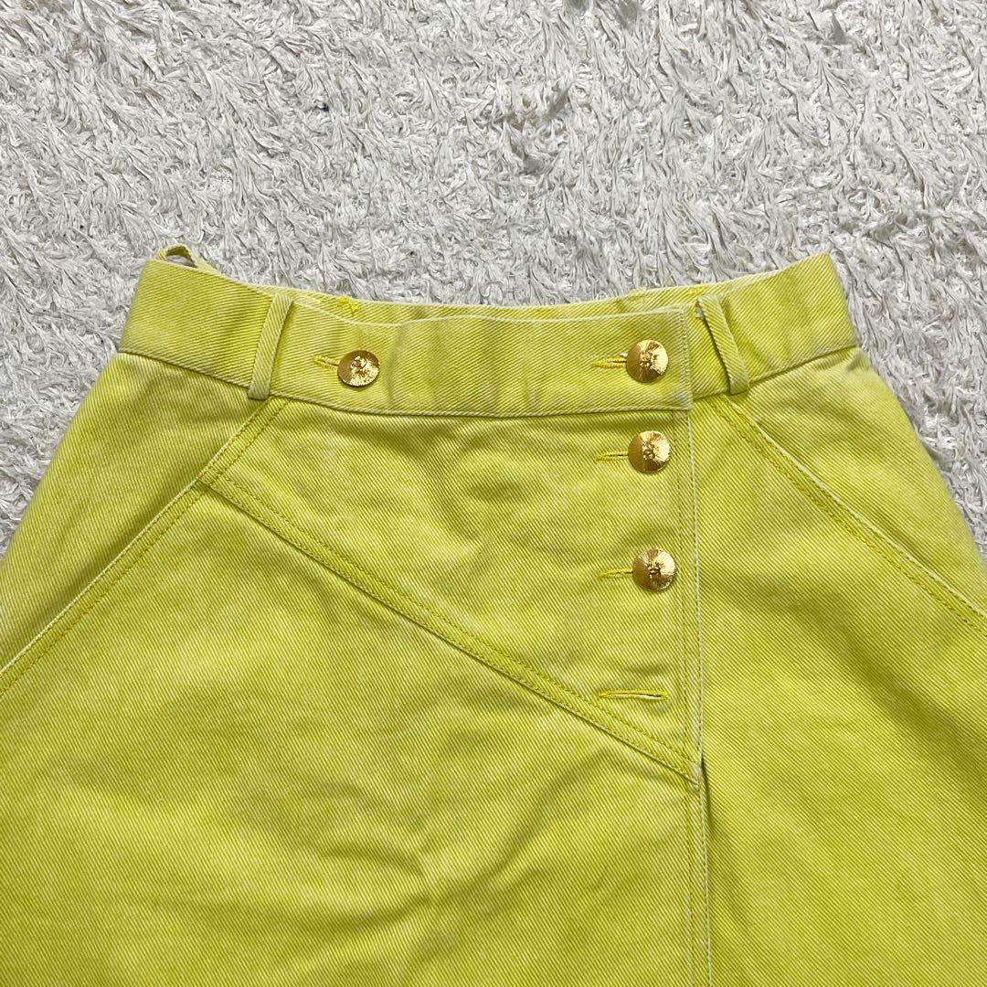 シャネル デニム ミニスカート ココマーク 金ボタン Sサイズ相当 イエロー