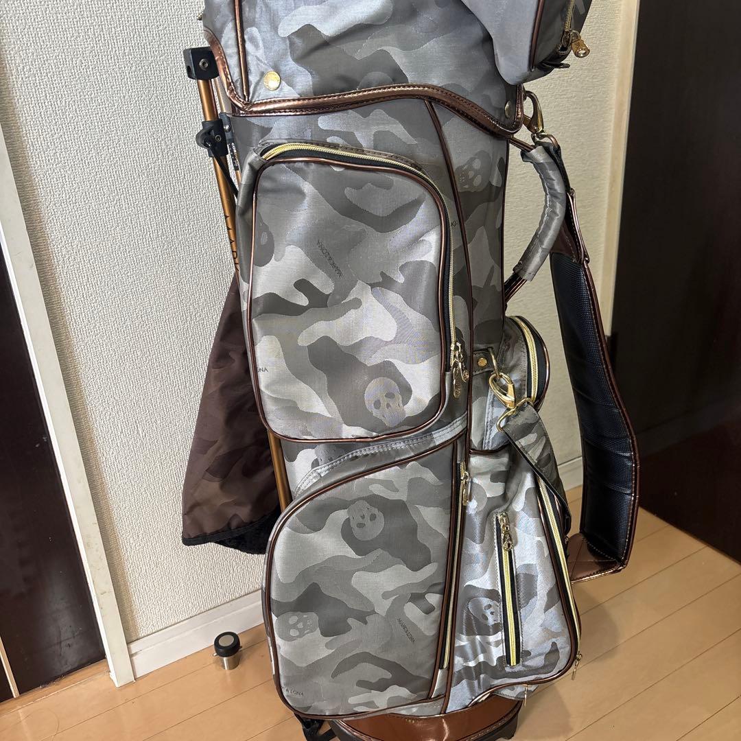 えむえむ　マークアンドロナ　迷彩グレー スカルプリント キャディバッグ