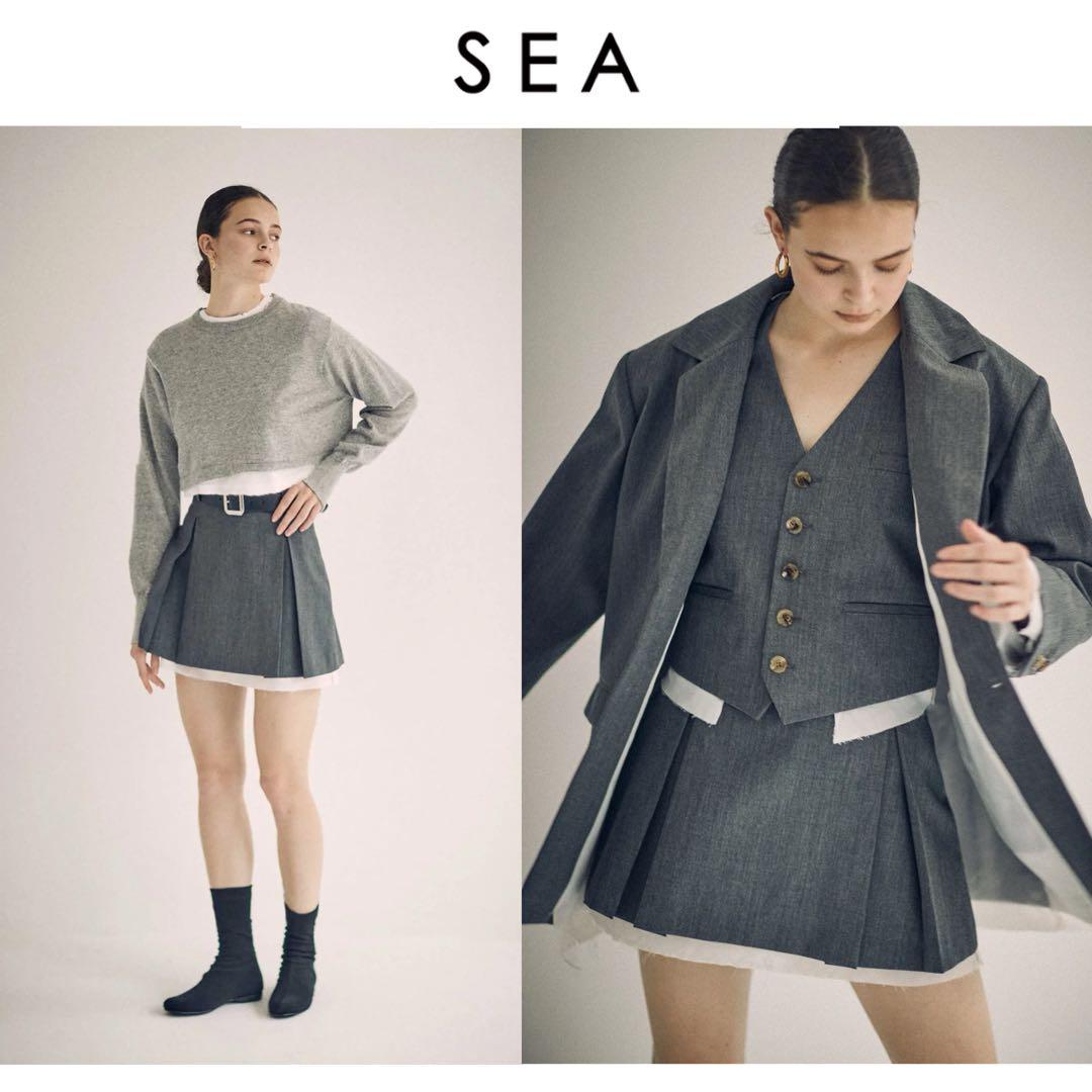 SEA サージ オーバーライニング ボックスプリーツ ミニスカート / 1
