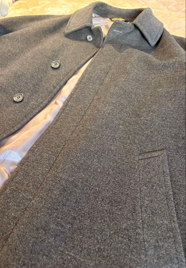カシミヤ混 ブルックスブラザーズ ステンカラーコート チャコールグレー XL