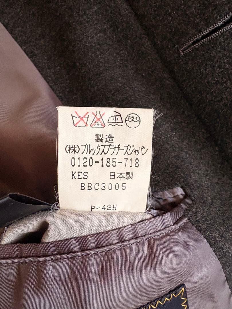 カシミヤ混 ブルックスブラザーズ ステンカラーコート チャコールグレー XL