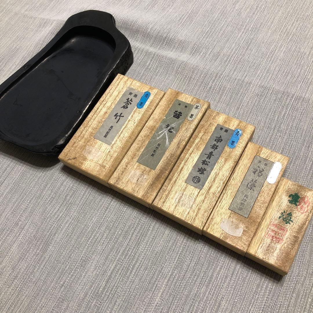 龍渓 硯　呉竹 墨 未使用5個セット 古墨