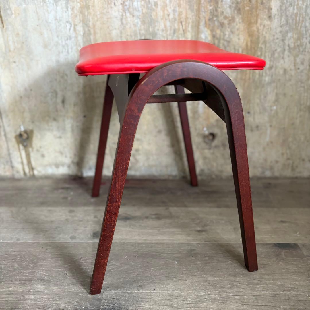 秋田木工　スタッキングスツール　レッド　剣持勇　曲木　②
