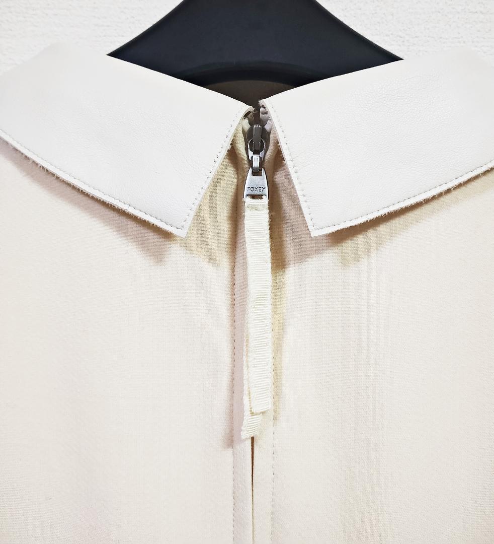 FOXEYフォクシー 美シルエット 花柄モチーフ襟付 清楚ワンピース 40 白