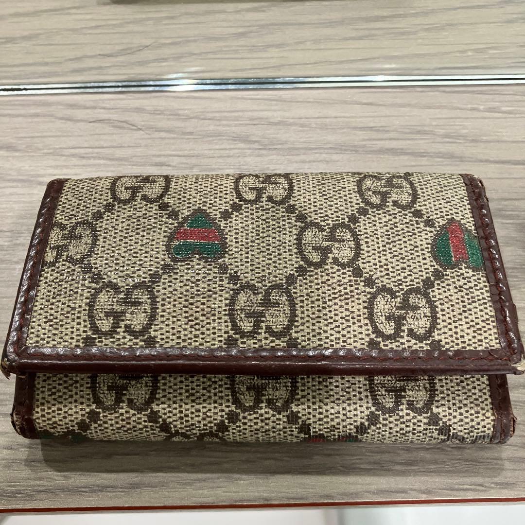 GUCCI キーケース ベージュ ハート柄 縁ブラウン 軽井沢アウトレット