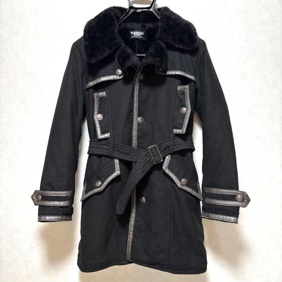 【美品】TORNADO MART　コート　ファー生地　レザー　ブラック