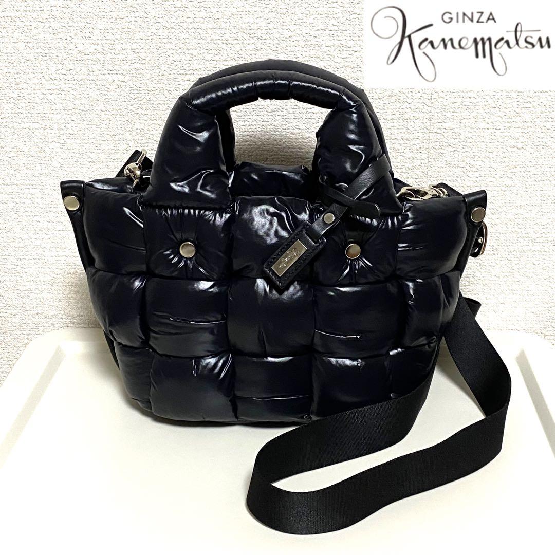 【美品】 かねまつ ミニショルダーバッグ 2way ブラックナイロン イタリア製