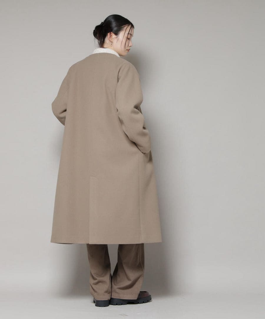 ナノユニバース　vネックノーカラーコート　モカ　ロングコート