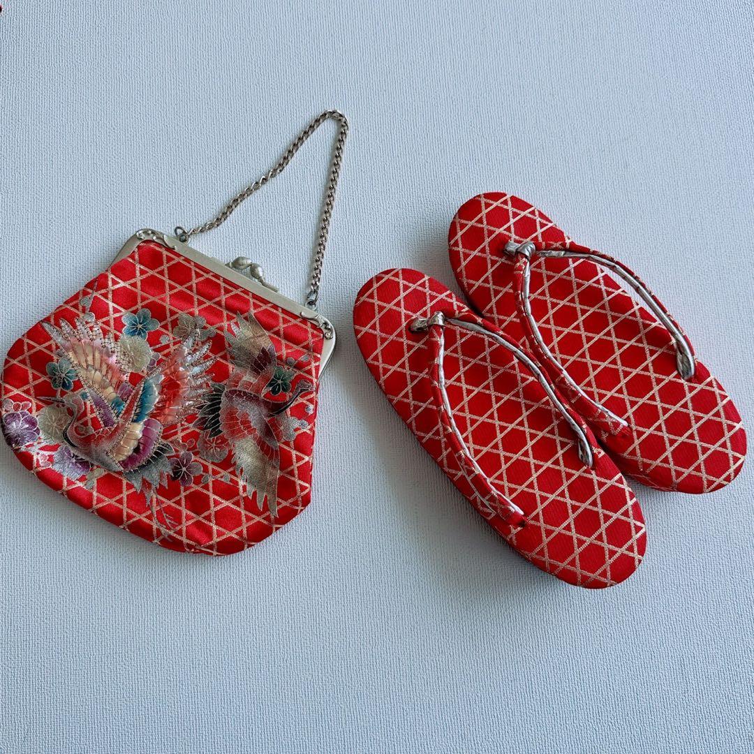 フルセット　七五三　7歳女の子　源氏車　鶴　金糸　金プリント　黒袋帯　菊7071