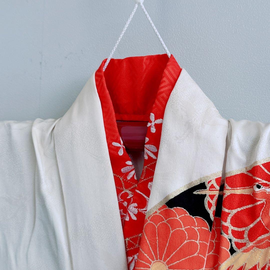 フルセット　七五三　7歳女の子　源氏車　鶴　金糸　金プリント　黒袋帯　菊7071