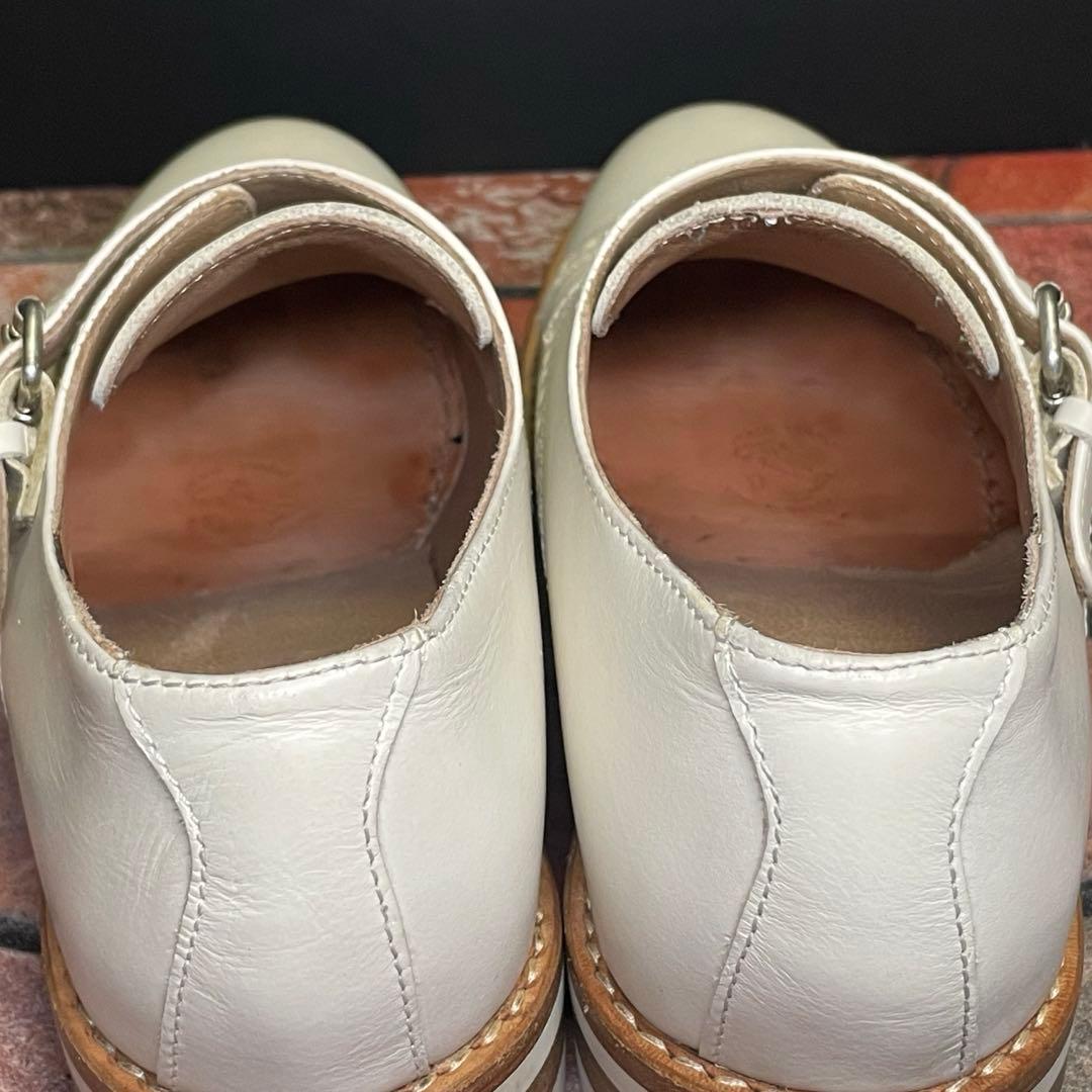 美品　本格革靴　ブッテロ　ダブルモンク ブローグ　25.0cm アイボリー　40