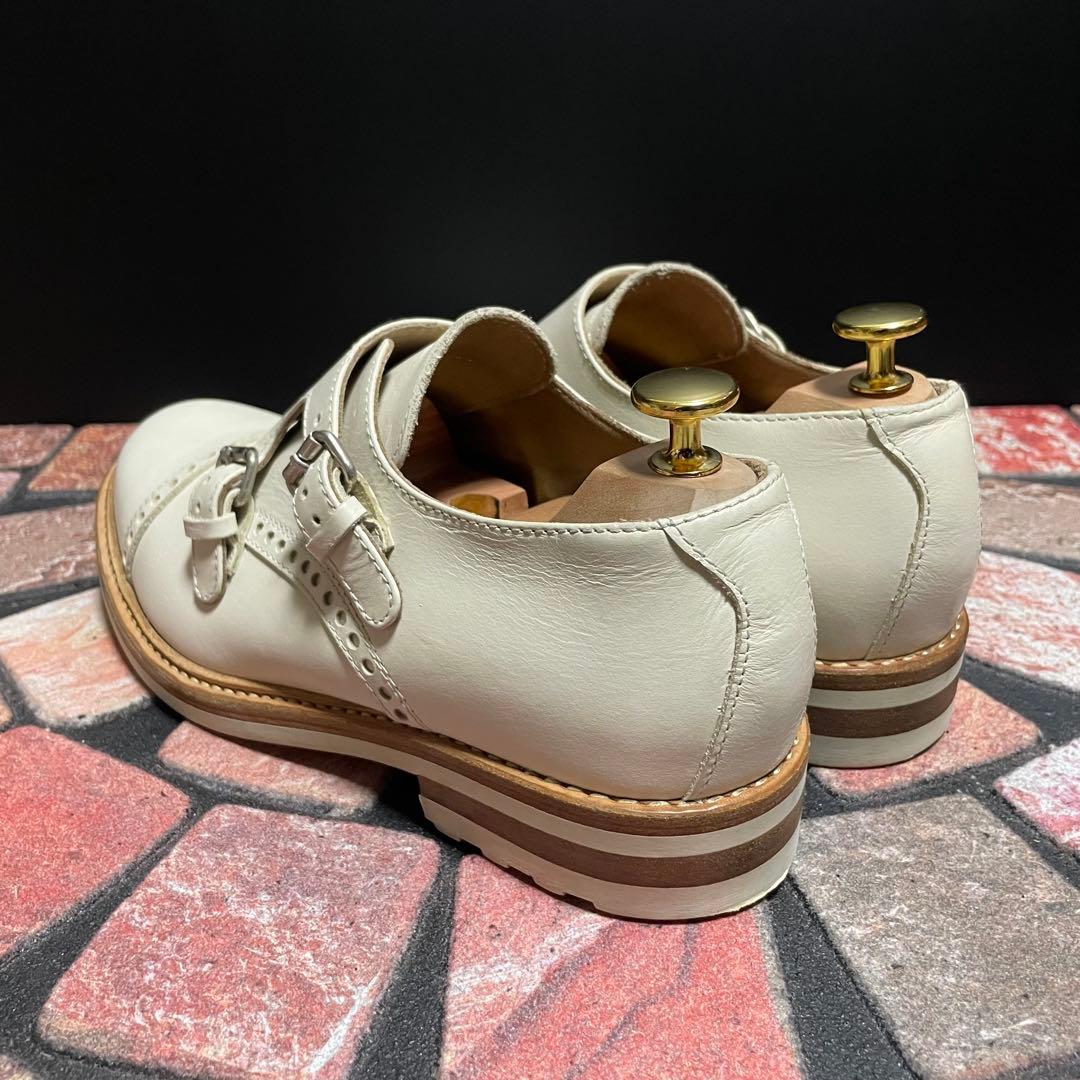 美品　本格革靴　ブッテロ　ダブルモンク ブローグ　25.0cm アイボリー　40