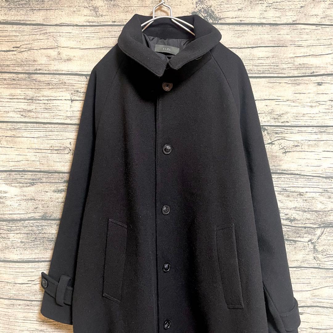 【美品】CLEL(クレイル)テックメルトンルーズステンカラーコート/ブラック/M