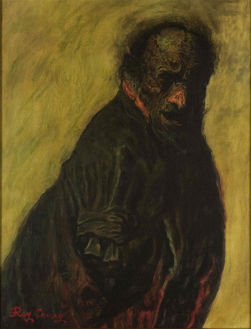 鴨居玲 油彩 肉筆『傷痍軍人』表サイン 裏サイン F6号 額装 b458