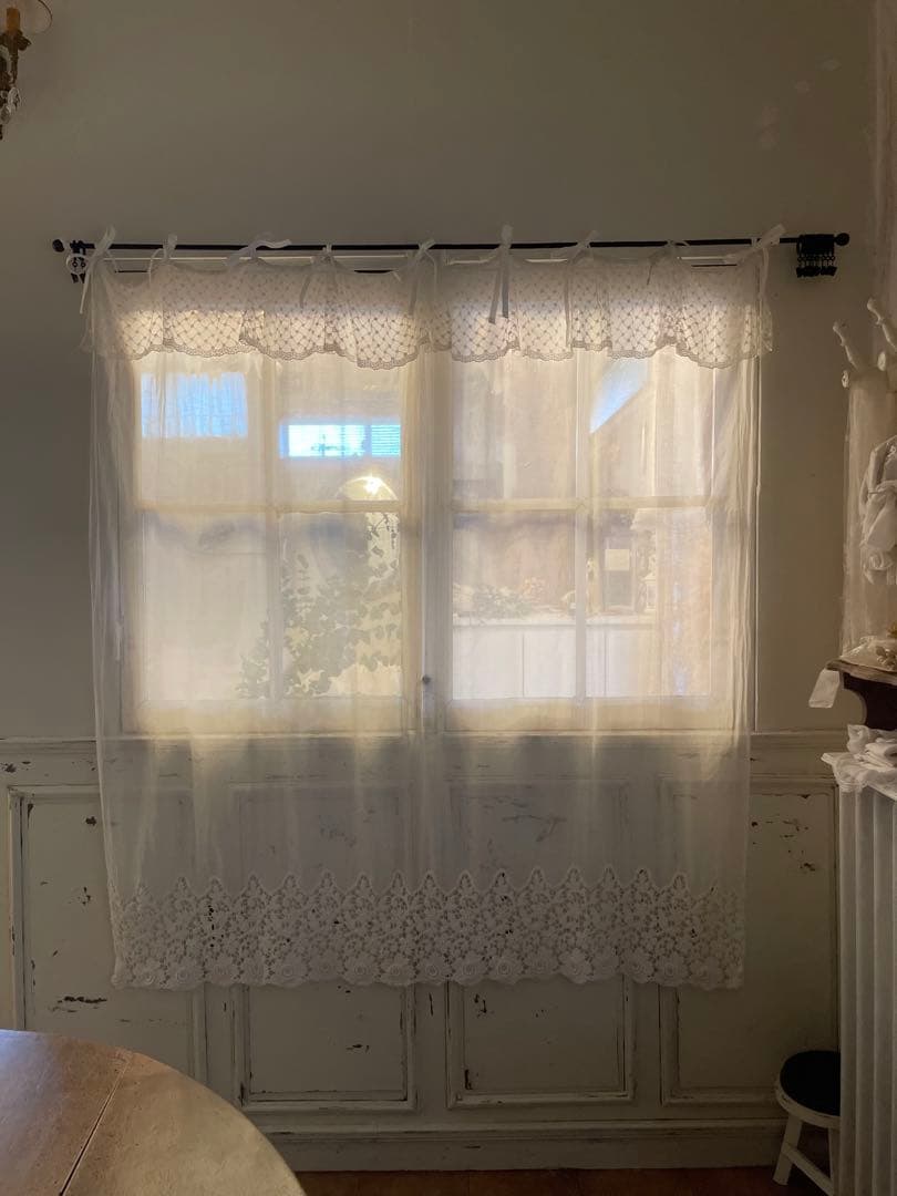 フランスアンティーク　手刺繍　レースカーテン