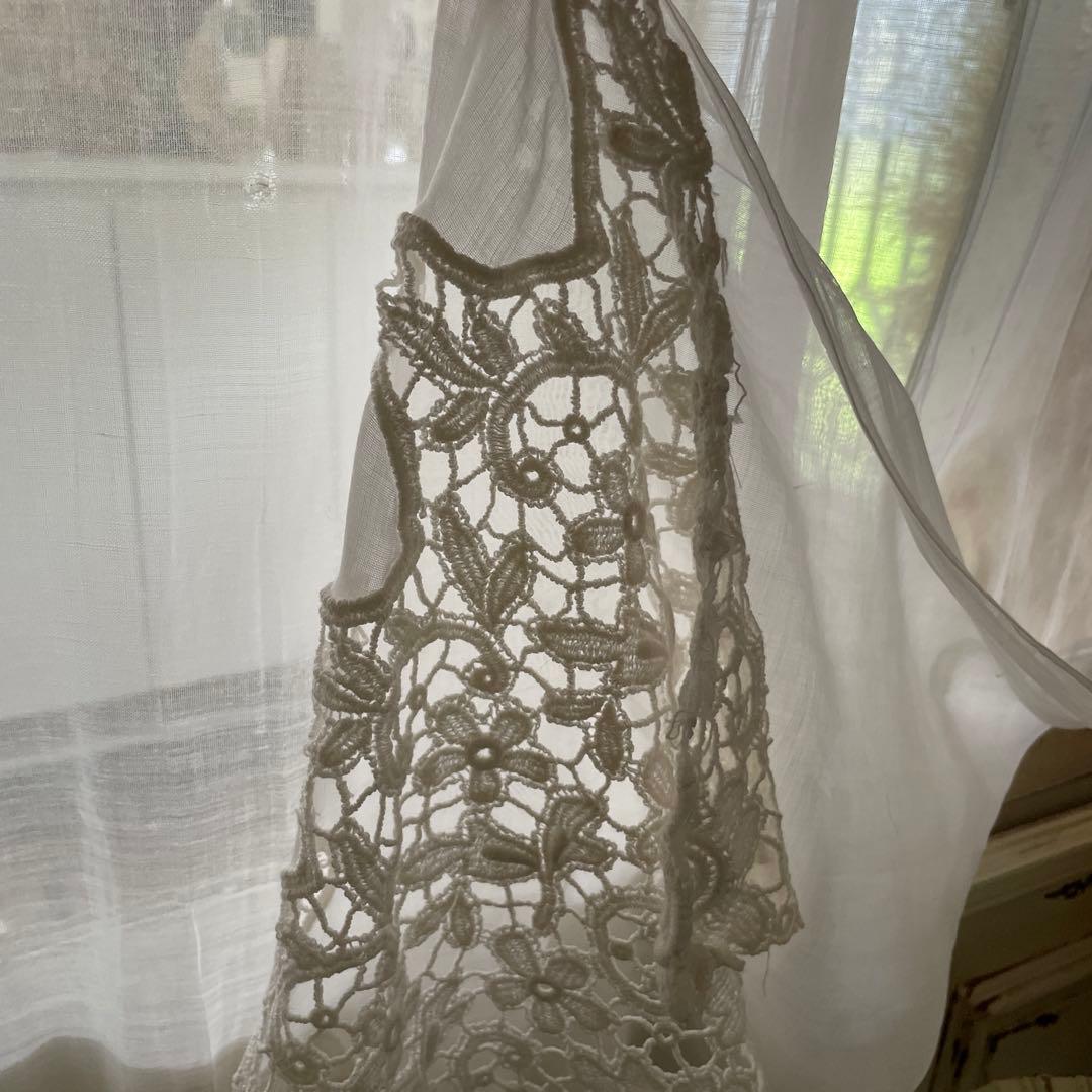 フランスアンティーク　手刺繍　レースカーテン