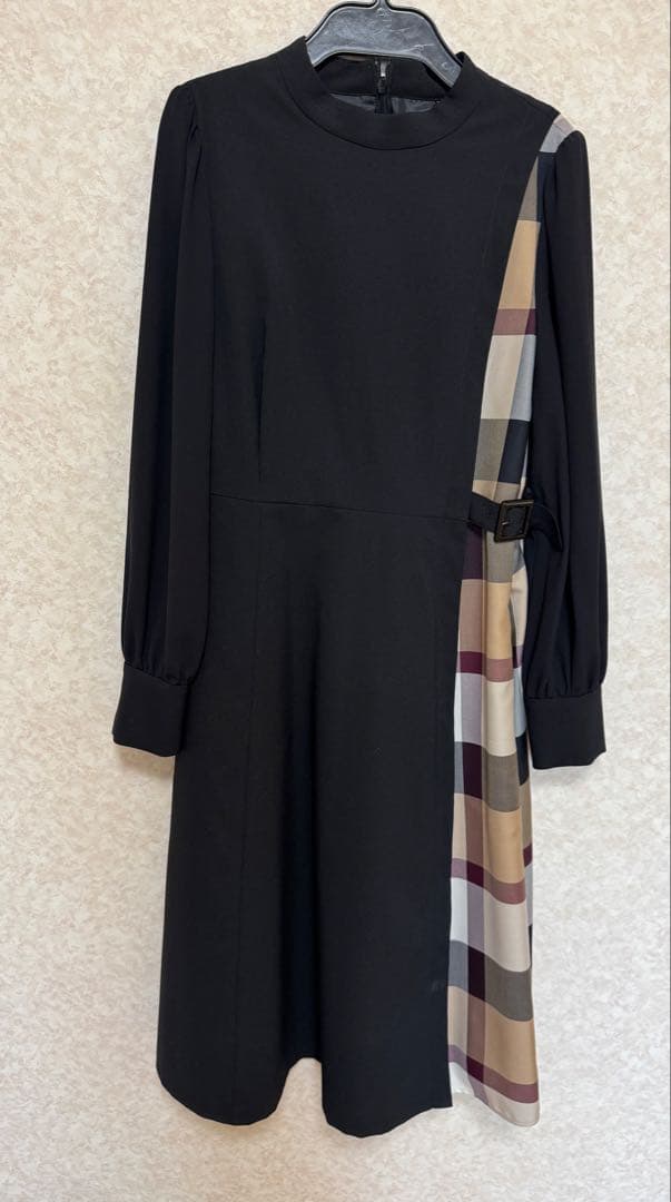 クレストブリッジサイドチェック切替ラウンドネックワンピース36