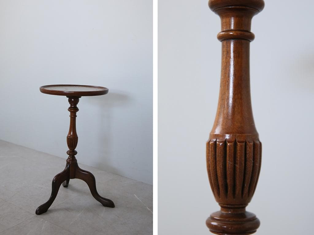 英国アンティーク木製ワインテーブル/サイドテーブル/丸机/飾り棚(91-7)