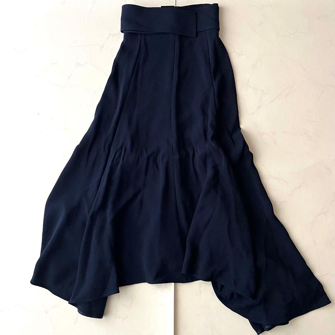 希少 セリーヌ フィービー期 アシンメトリー ロングスカート ネイビー 34
