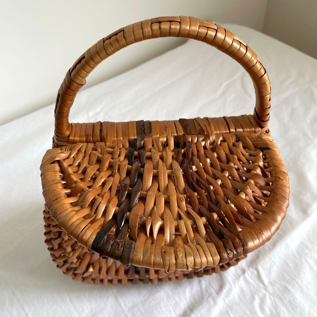 英国ヴィンテージ ハンドル付きかごバッグ