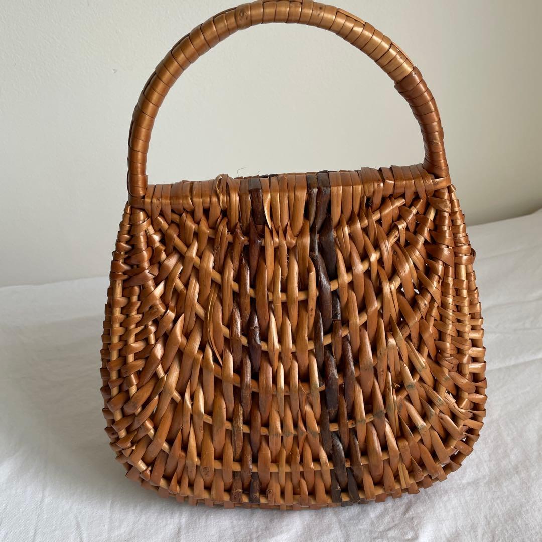 英国ヴィンテージ ハンドル付きかごバッグ