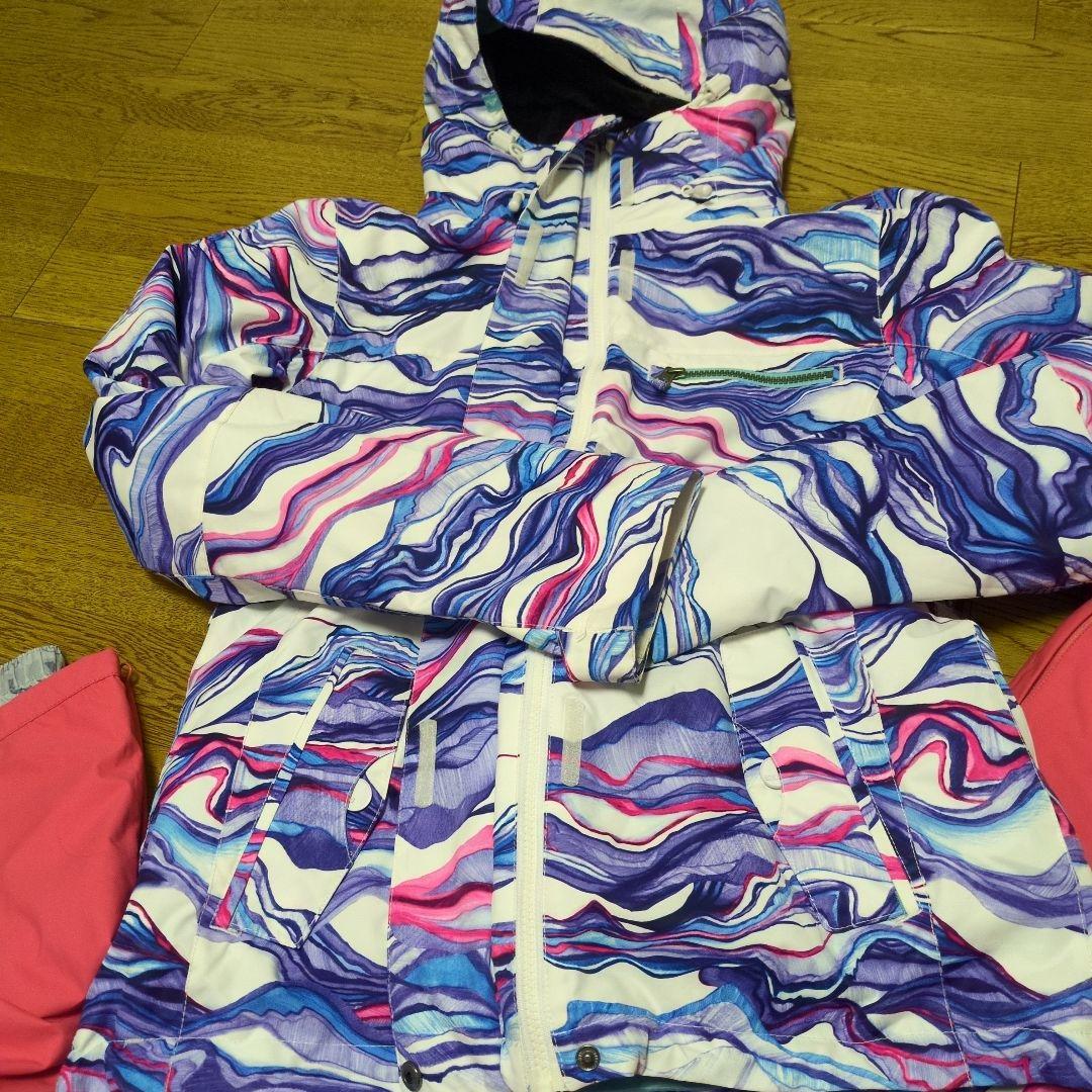 ROXY　スノボウェア　上下セット　Ｍ　ロゴ　総柄　カラフル　マーブル　ピンク