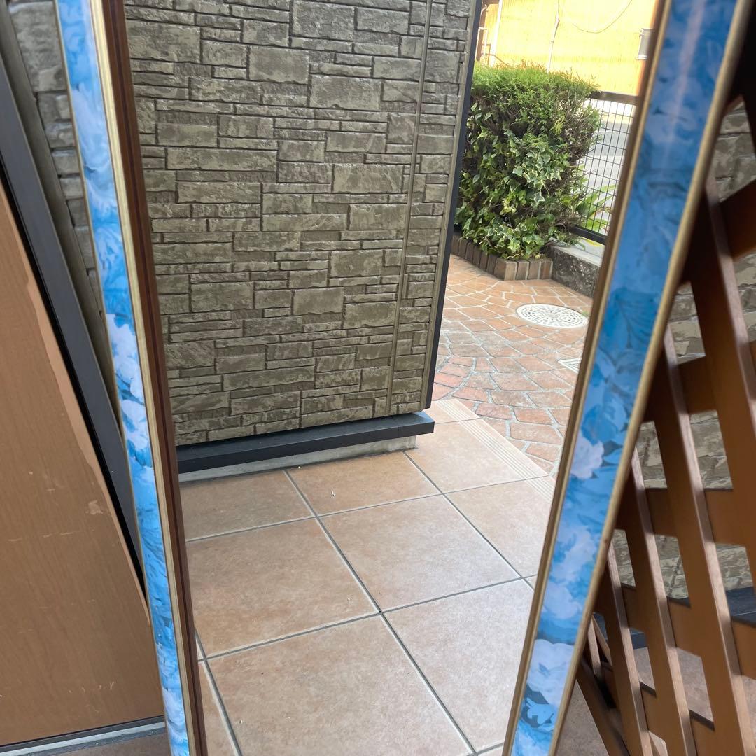 台湾製 アンティーク 八角ミラー 壁掛け 鏡 花模様 ウォールミラー