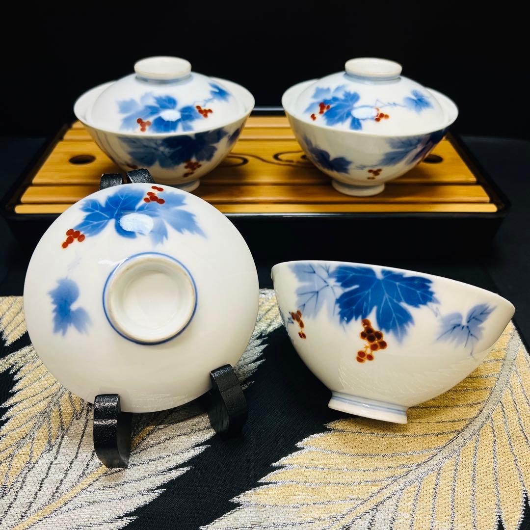 有田焼 オールド 深川製磁 宮内庁御用達 葡萄紋 蓋付き 茶碗3客 - メルカリ