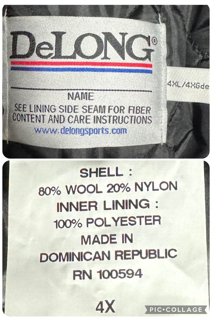 美品 キングサイズ4XL Delong 袖革 スタジャン オールブラック