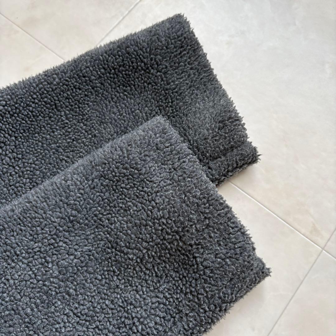 LOUNIE フェイクボア ノーカラーロングコート グレー 36 裏地付