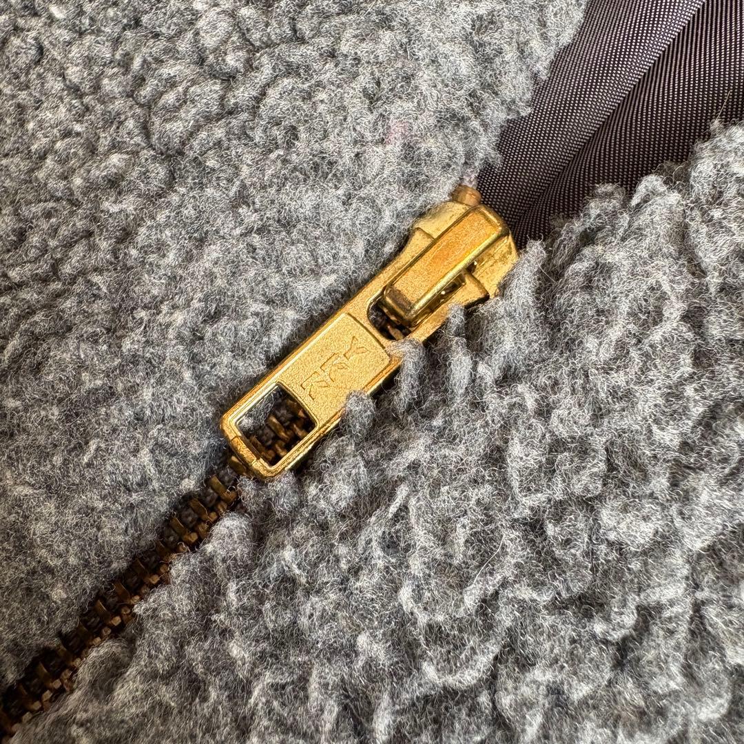 LOUNIE フェイクボア ノーカラーロングコート グレー 36 裏地付