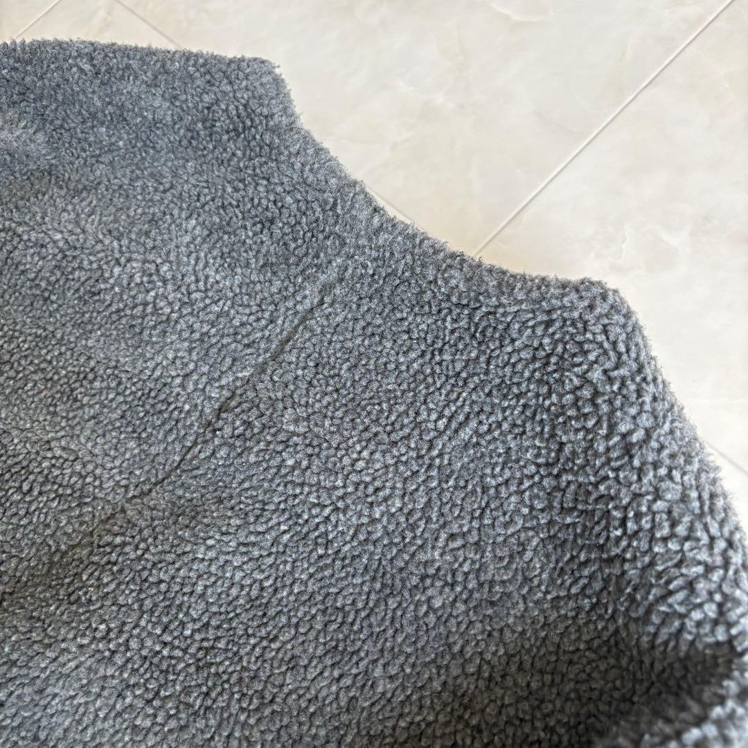 LOUNIE フェイクボア ノーカラーロングコート グレー 36 裏地付