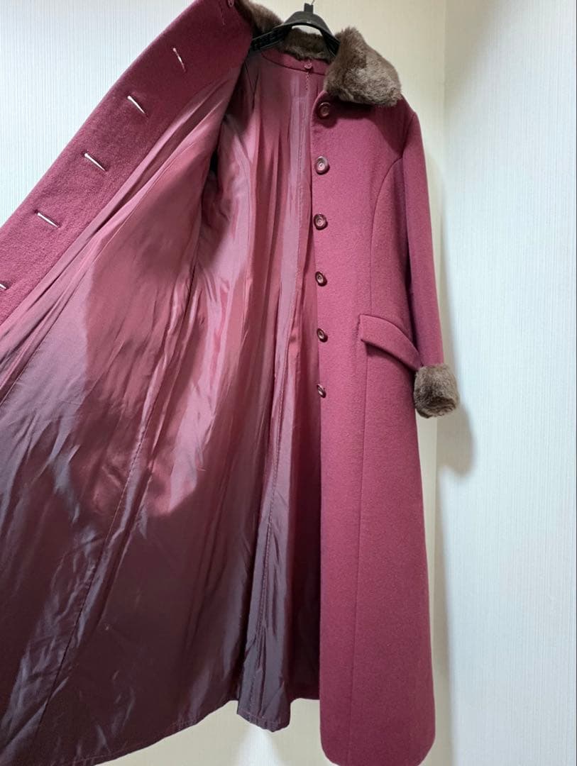 ロングコート ワインレッド ウール100%