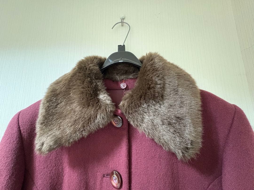 ロングコート ワインレッド ウール100%