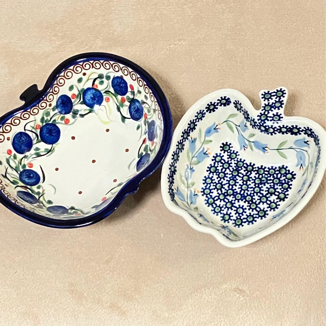 ➀ポーランド食器☆ ポーリッシュポタリー☆リンゴボウルブルー☆大小2