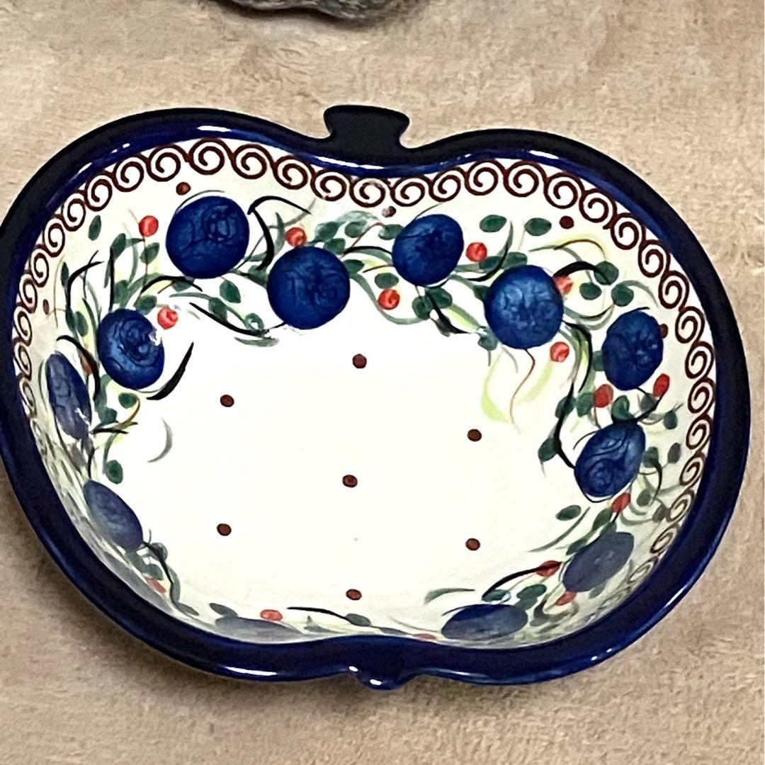 ➀ポーランド食器☆ ポーリッシュポタリー☆リンゴボウルブルー☆大小2