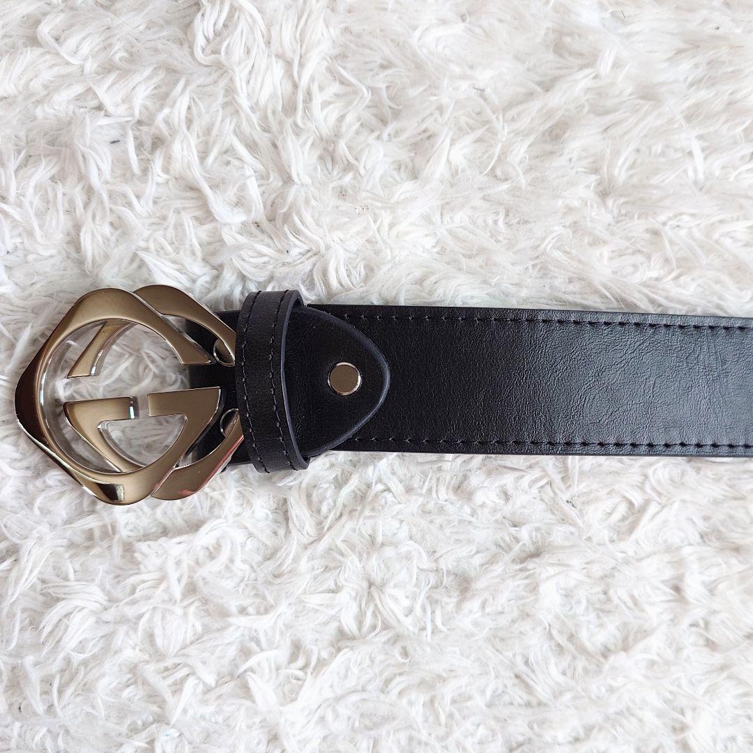 グッチ インターロッキング シルバー バックル ベルト 黒 メンズ レザー