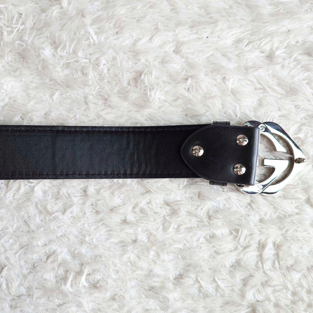 グッチ インターロッキング シルバー バックル ベルト 黒 メンズ レザー
