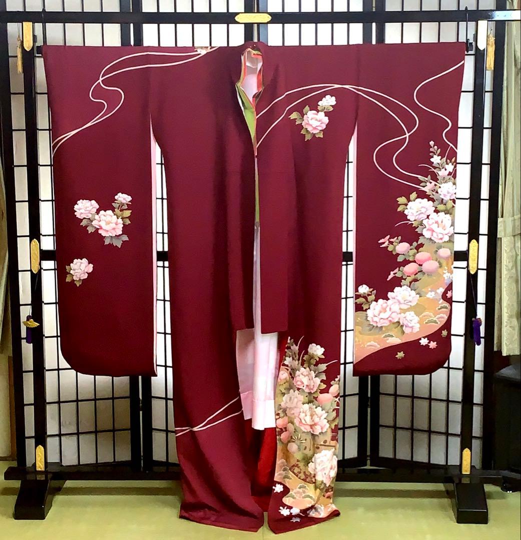 り*い様 【大特価】振袖　6点セット　牡丹柄　友禅　身丈164cm 金糸刺繍　あ